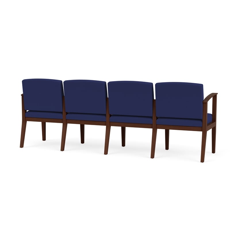 Amherst Wood Reception Waiting Room Healthcare 4-Seat Chair / Walnut Wood / Blue