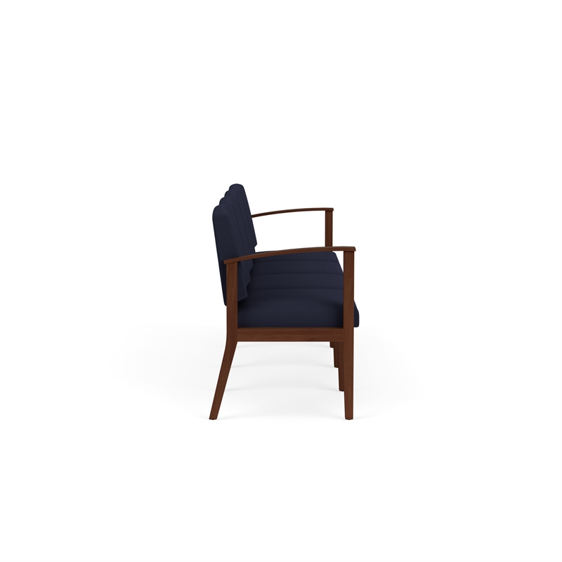 Amherst Wood Reception Waiting Room 4-Seat Chair / Walnut Wood / Navy Blue