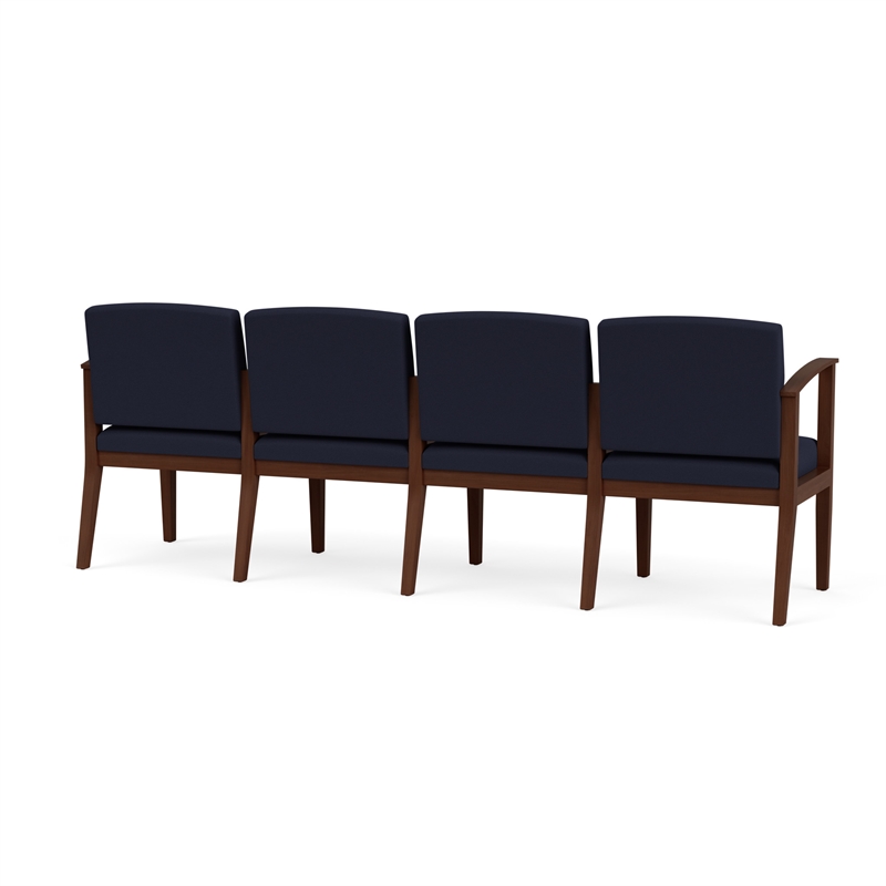 Amherst Wood Reception Waiting Room 4-Seat Chair / Walnut Wood / Navy Blue