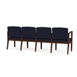 Amherst Wood Reception Waiting Room 4-Seat Chair / Walnut Wood / Navy Blue