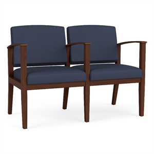 Amherst Wood Reception Waiting 2 Seat Tandem Seating / Walnut Wood / Blue