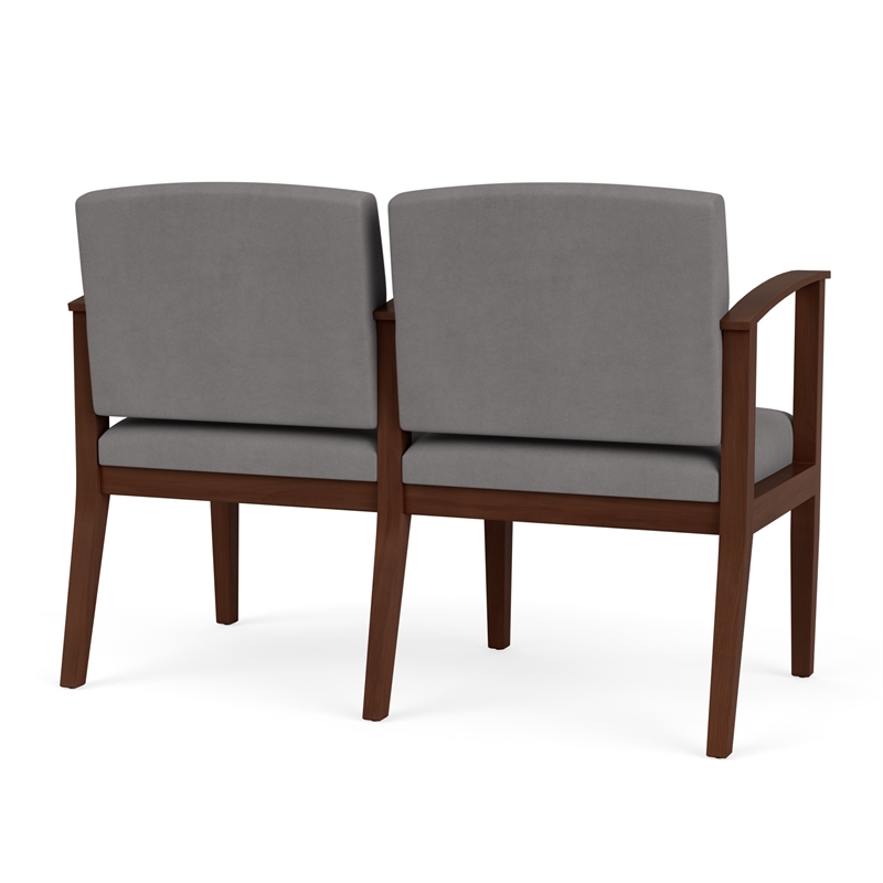 Amherst Wood Reception Waiting 2 Seat Tandem Seating / Walnut Wood / Light Gray