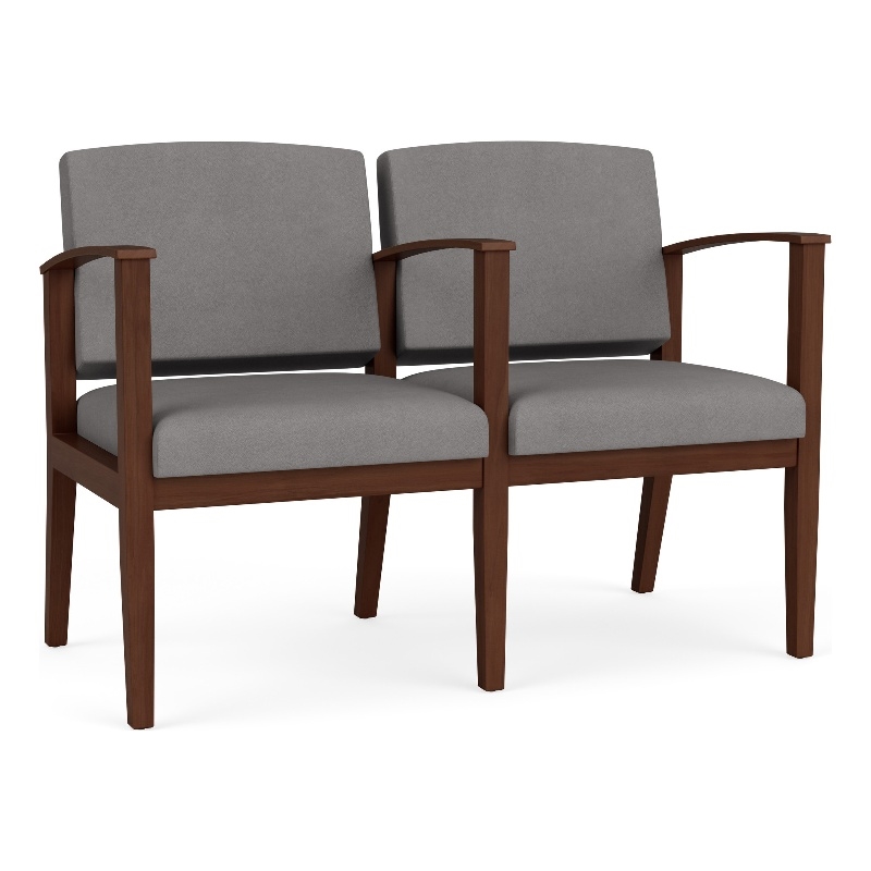 Amherst Wood Reception Waiting 2 Seat Tandem Seating / Walnut Wood / Light Gray