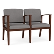 Amherst Wood Reception Waiting 2 Seat Tandem Seating / Walnut Wood / Light Gray