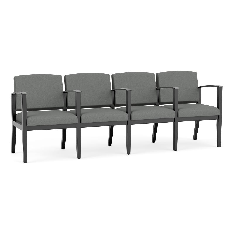 Amherst Wood Reception Waiting 4 Seat Tandem Seating / Black Wood / Light Gray