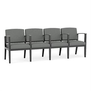 Amherst Wood Reception Waiting 4 Seat Tandem Seating / Black Wood / Light Gray