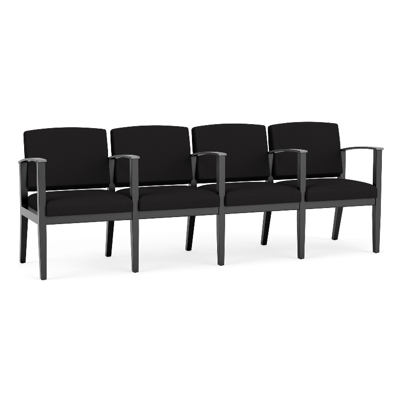 Amherst Wood Reception Waiting 4 Seat Tandem Seating / Black Wood / Black