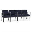 Amherst Wood Reception Waiting 4 Seat Tandem Seating / Black Wood / Navy Blue