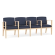 Amherst Wood Reception Waiting 4 Seat Tandem Seating / Natural Wood / Blue