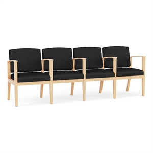 Amherst Wood Reception Waiting 4 Seat Tandem Seating / Natural Wood / Black