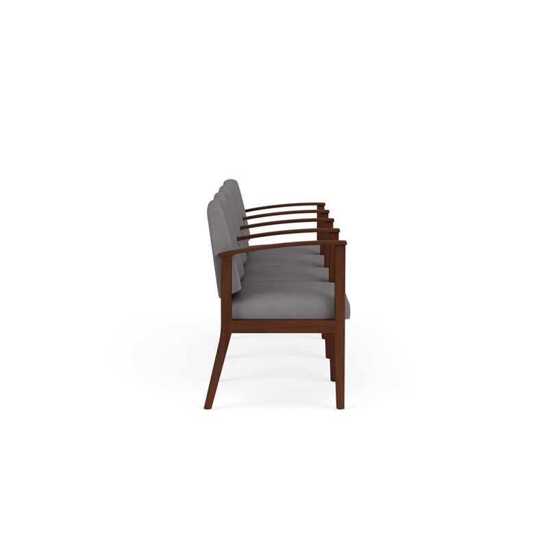 Amherst Wood Reception Waiting 4 Seat Tandem Seating / Walnut Wood / Light Gray