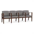 Amherst Wood Reception Waiting 4 Seat Tandem Seating / Walnut Wood / Light Gray