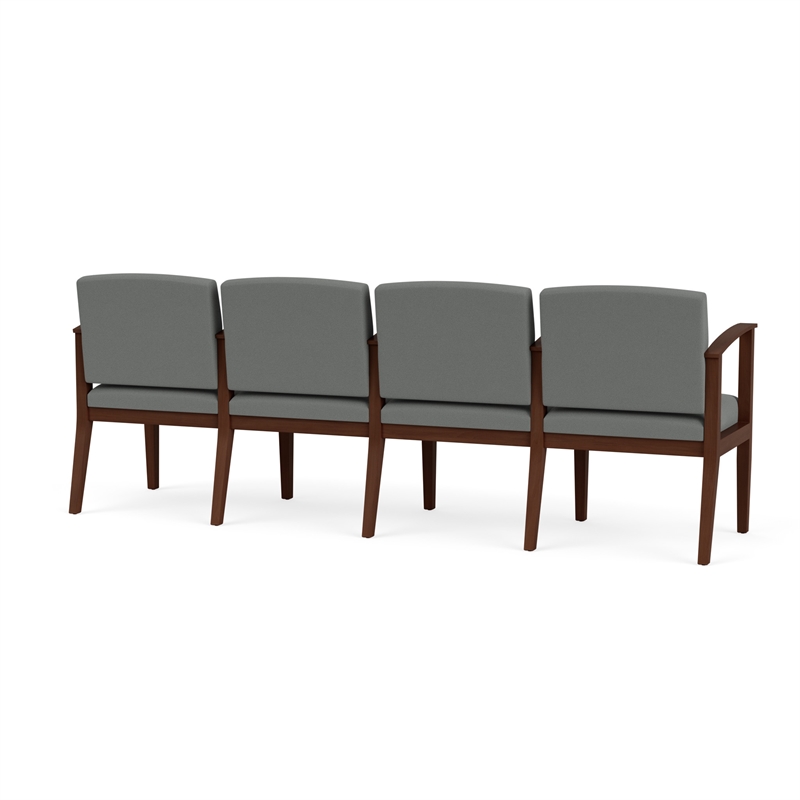 Amherst Wood Reception Waiting 4 Seat Tandem Seating / Walnut Wood / Light Gray