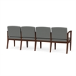 Amherst Wood Reception Waiting 4 Seat Tandem Seating / Walnut Wood / Light Gray