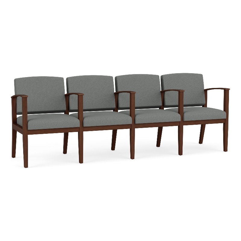 Amherst Wood Reception Waiting 4 Seat Tandem Seating / Walnut Wood / Light Gray