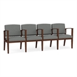 Amherst Wood Reception Waiting 4 Seat Tandem Seating / Walnut Wood / Light Gray