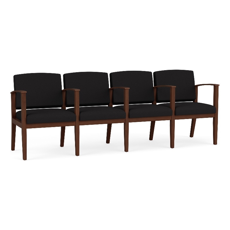 Amherst Wood Reception Waiting 4 Seat Tandem Seating / Walnut Wood / Black