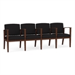 Amherst Wood Reception Waiting 4 Seat Tandem Seating / Walnut Wood / Black