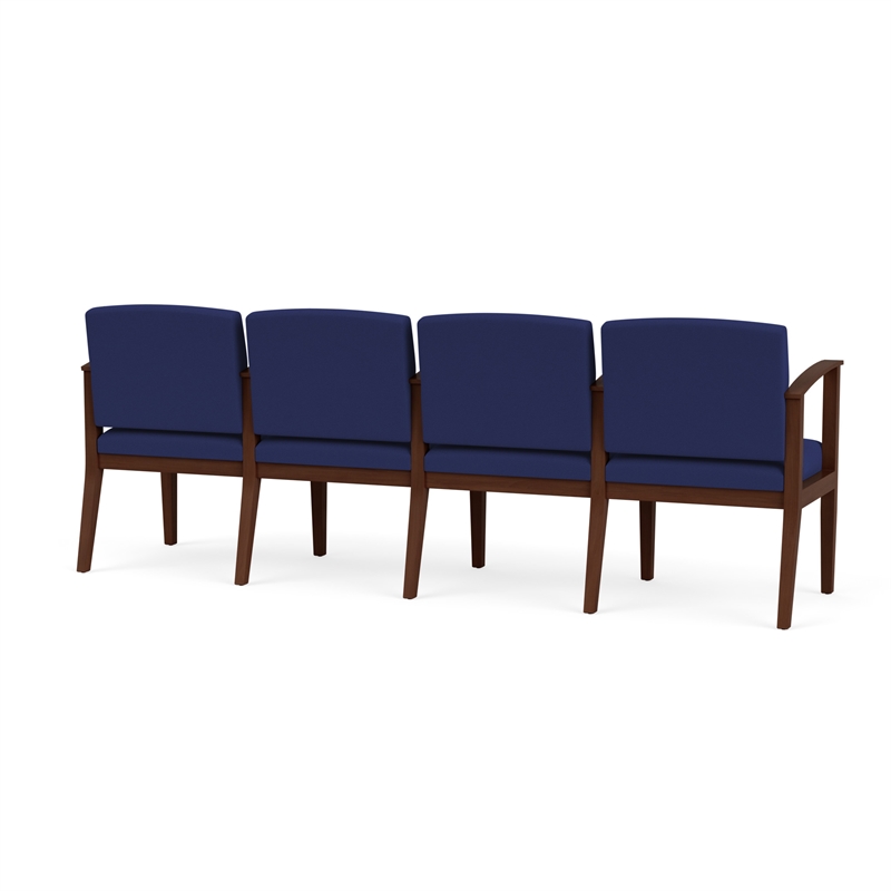 Amherst Wood Reception Waiting 4 Seat Tandem Seating / Walnut Wood / Blue