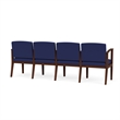 Amherst Wood Reception Waiting 4 Seat Tandem Seating / Walnut Wood / Blue
