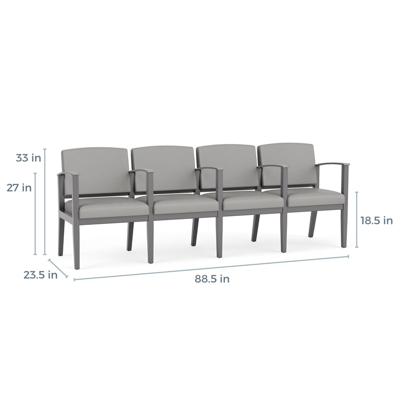 Amherst Wood Reception Waiting 4 Seat Tandem Seating / Walnut Wood / Navy Blue