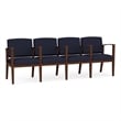 Amherst Wood Reception Waiting 4 Seat Tandem Seating / Walnut Wood / Navy Blue
