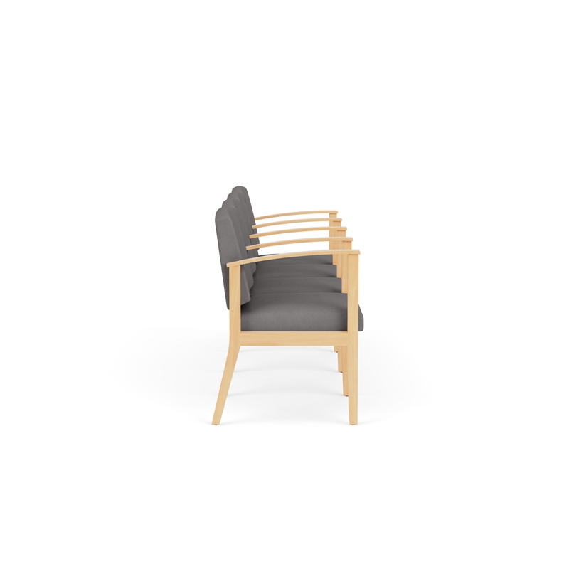 Amherst Wood Reception Waiting 4 Seat Tandem Seating / Natural Wood / Light Gray