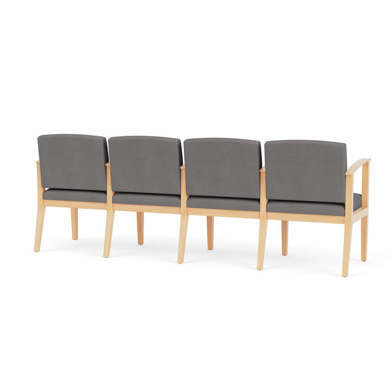 Amherst Wood Reception Waiting 4 Seat Tandem Seating / Natural Wood / Light Gray