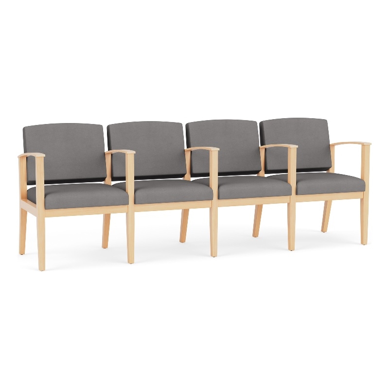 Amherst Wood Reception Waiting 4 Seat Tandem Seating / Natural Wood / Light Gray
