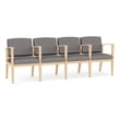 Amherst Wood Reception Waiting 4 Seat Tandem Seating / Natural Wood / Light Gray