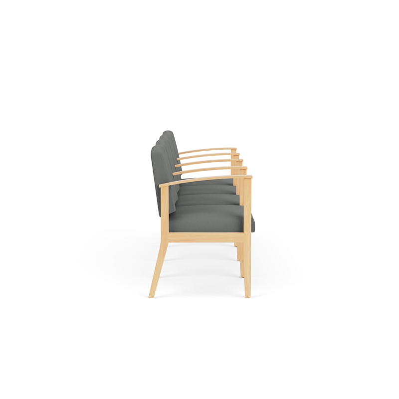 Amherst Wood Reception Waiting 4 Seat Tandem Seating / Natural Wood / Light Gray