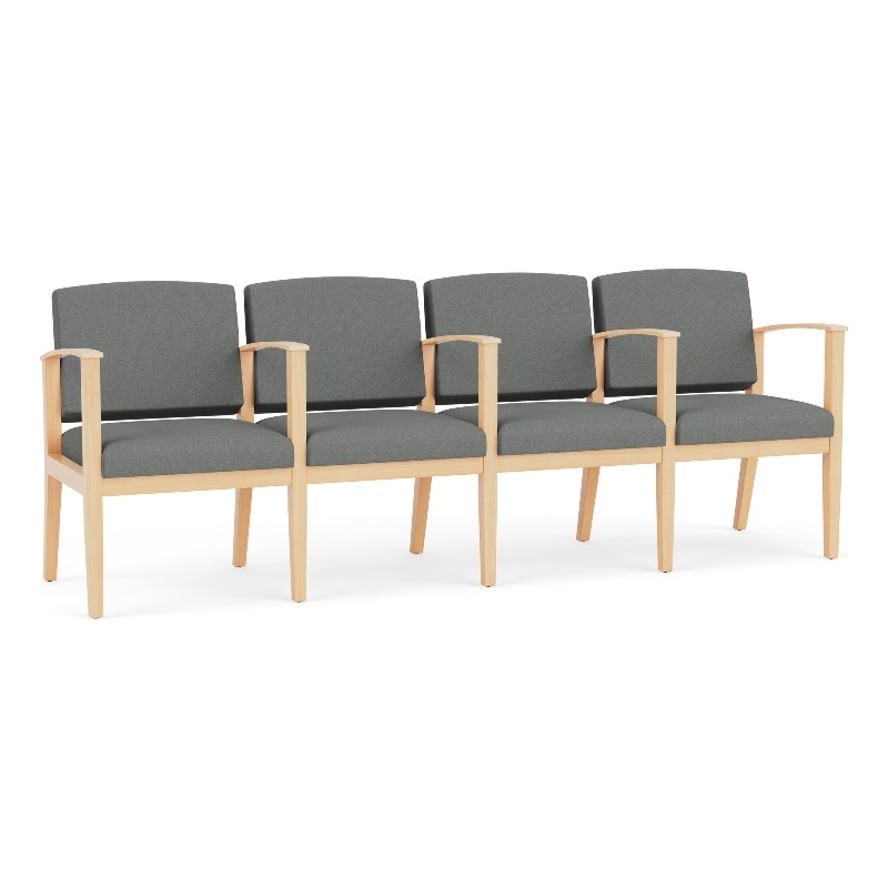 Amherst Wood Reception Waiting 4 Seat Tandem Seating / Natural Wood / Light Gray