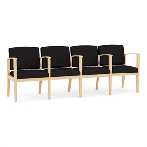 Amherst Wood Reception Waiting 4 Seat Tandem Seating / Natural Wood / Black