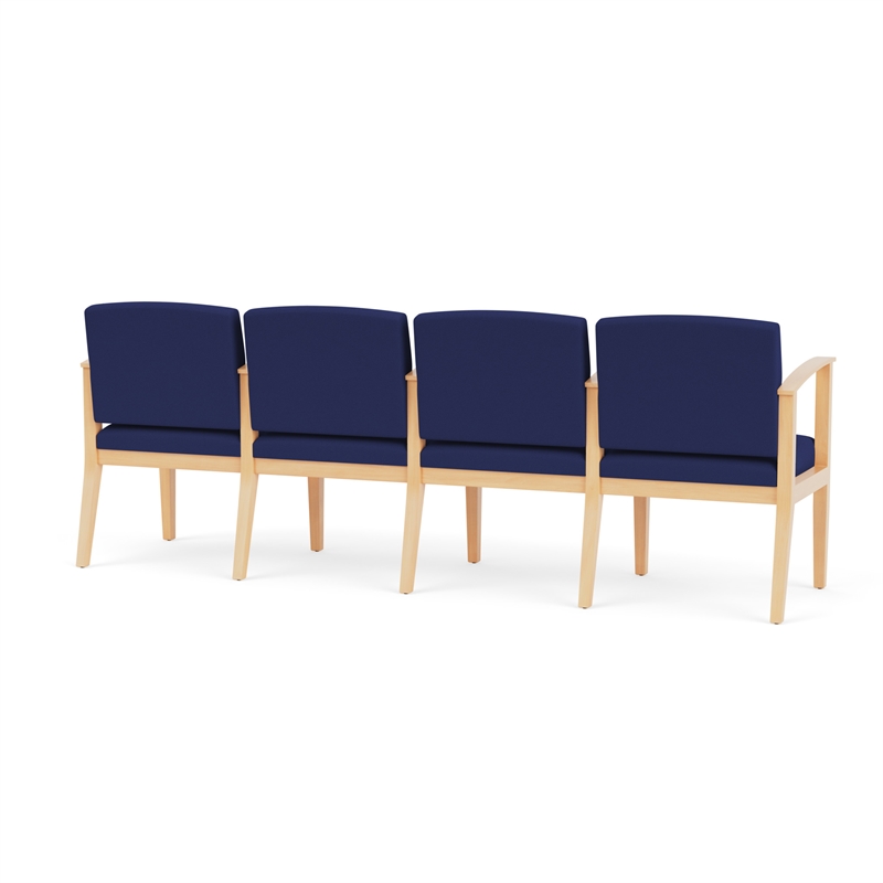 Amherst Wood Reception Waiting 4 Seat Tandem Seating / Natural Wood / Blue