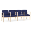 Amherst Wood Reception Waiting 4 Seat Tandem Seating / Natural Wood / Blue
