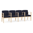 Amherst Wood Reception Waiting 4 Seat Tandem Seating / Natural Wood / Navy Blue