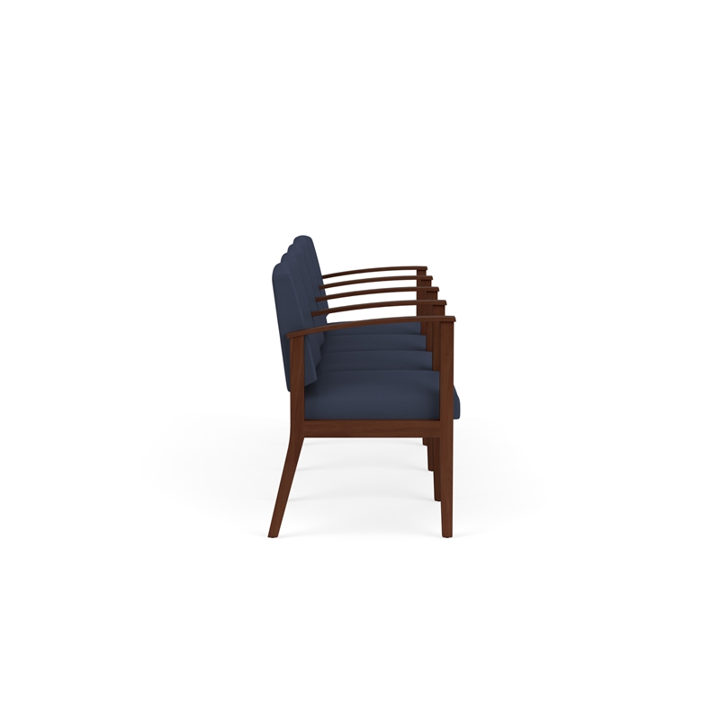 Amherst Wood Reception Waiting 4 Seat Tandem Seating / Walnut Wood / Blue