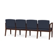 Amherst Wood Reception Waiting 4 Seat Tandem Seating / Walnut Wood / Blue