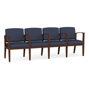 Amherst Wood Reception Waiting 4 Seat Tandem Seating / Walnut Wood / Blue