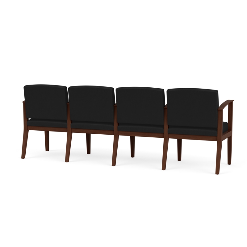 Amherst Wood Reception Waiting 4 Seat Tandem Seating / Walnut Wood / Black
