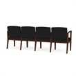 Amherst Wood Reception Waiting 4 Seat Tandem Seating / Walnut Wood / Black