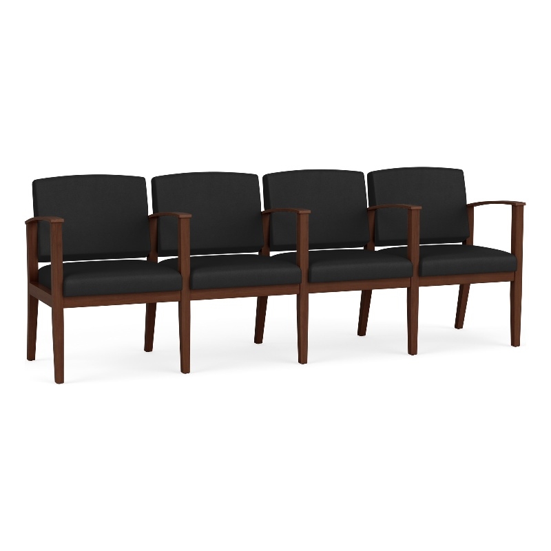Amherst Wood Reception Waiting 4 Seat Tandem Seating / Walnut Wood / Black