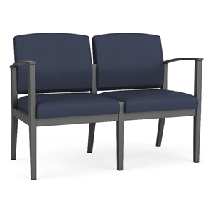 Amherst Steel Reception Waiting Room 2-Seat Chair / Charcoal Steel / Blue