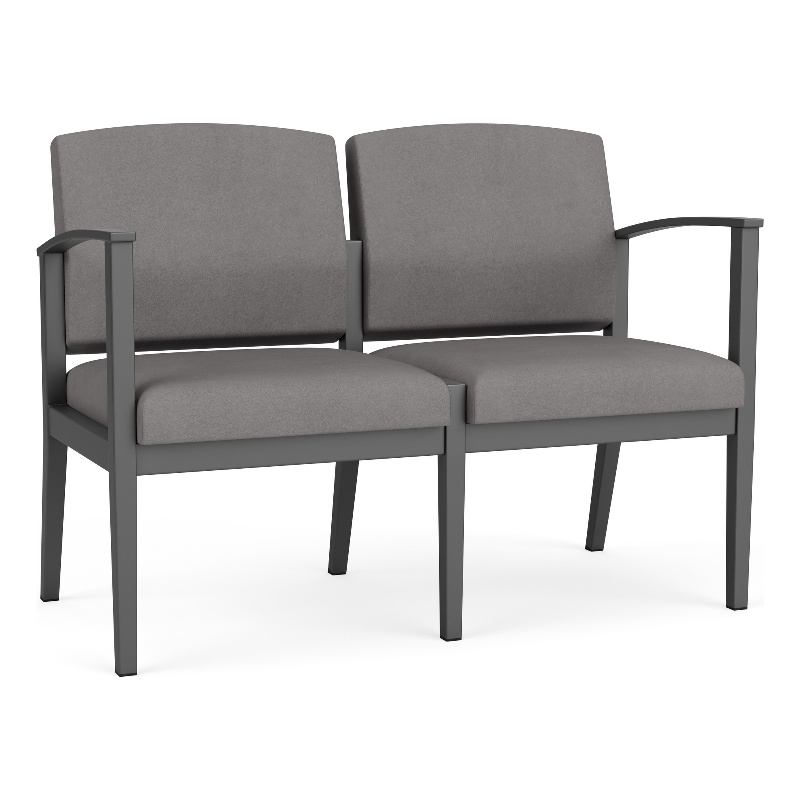 Amherst Steel Reception Waiting 2-Seat Chair / Charcoal Steel / Light Gray
