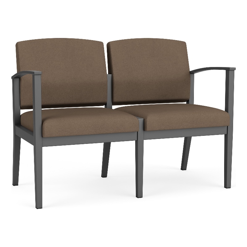 Amherst Steel Reception Waiting Room 2-Seat Chair / Charcoal Steel / Brown