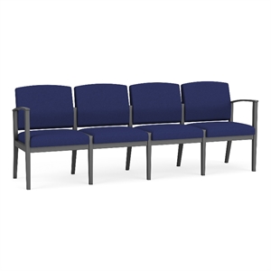 Amherst Steel Reception Waiting Room 4-Seat Chair / Charcoal Steel / Blue