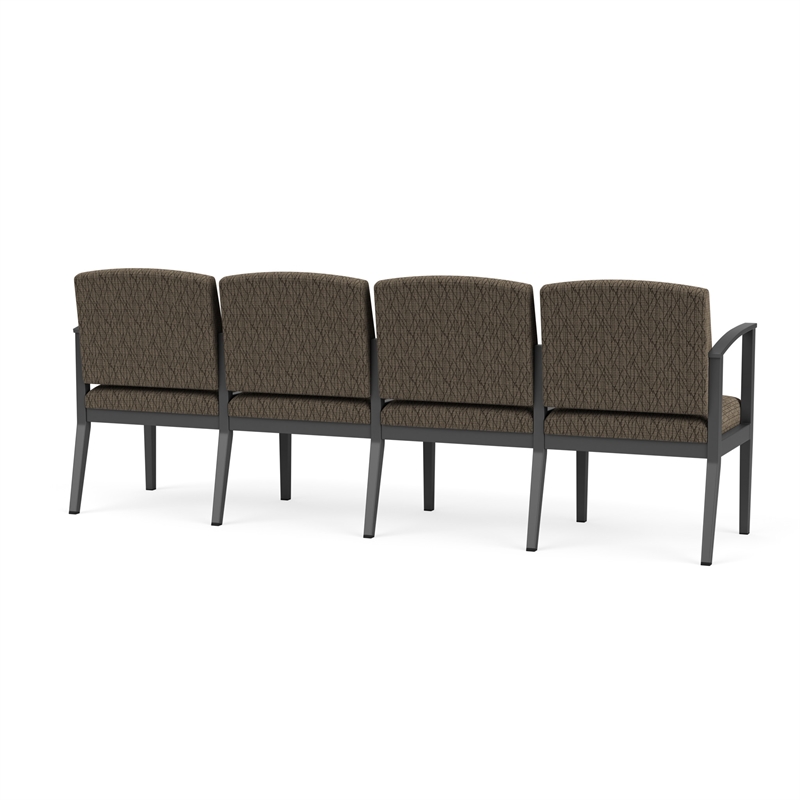 Amherst Steel Reception Waiting Room 4-Seat Chair / Charcoal Steel / Brown