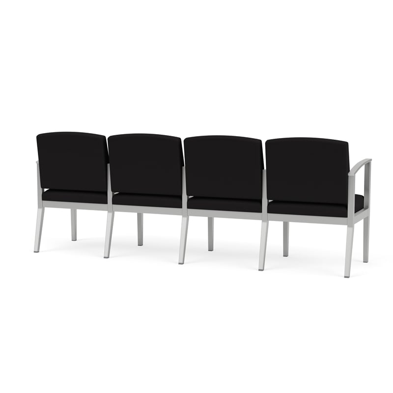 Amherst Steel Reception Waiting Room 4-Seat Chair / Silver Steel / Black