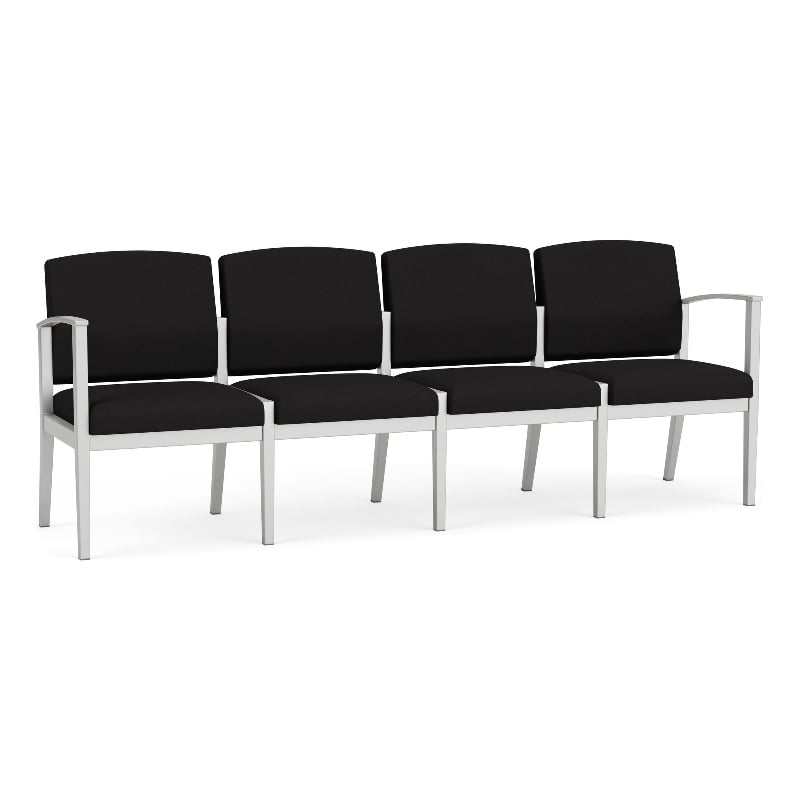 Amherst Steel Reception Waiting Room 4-Seat Chair / Silver Steel / Black