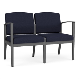 Amherst Steel Reception Waiting 2-Seat Chair / Charcoal Steel / Navy Blue